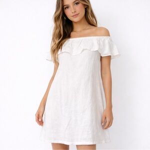 Tommy Bahama NWT Women’s XS Linen Ruffled Off The Shoulder Mini Dress White